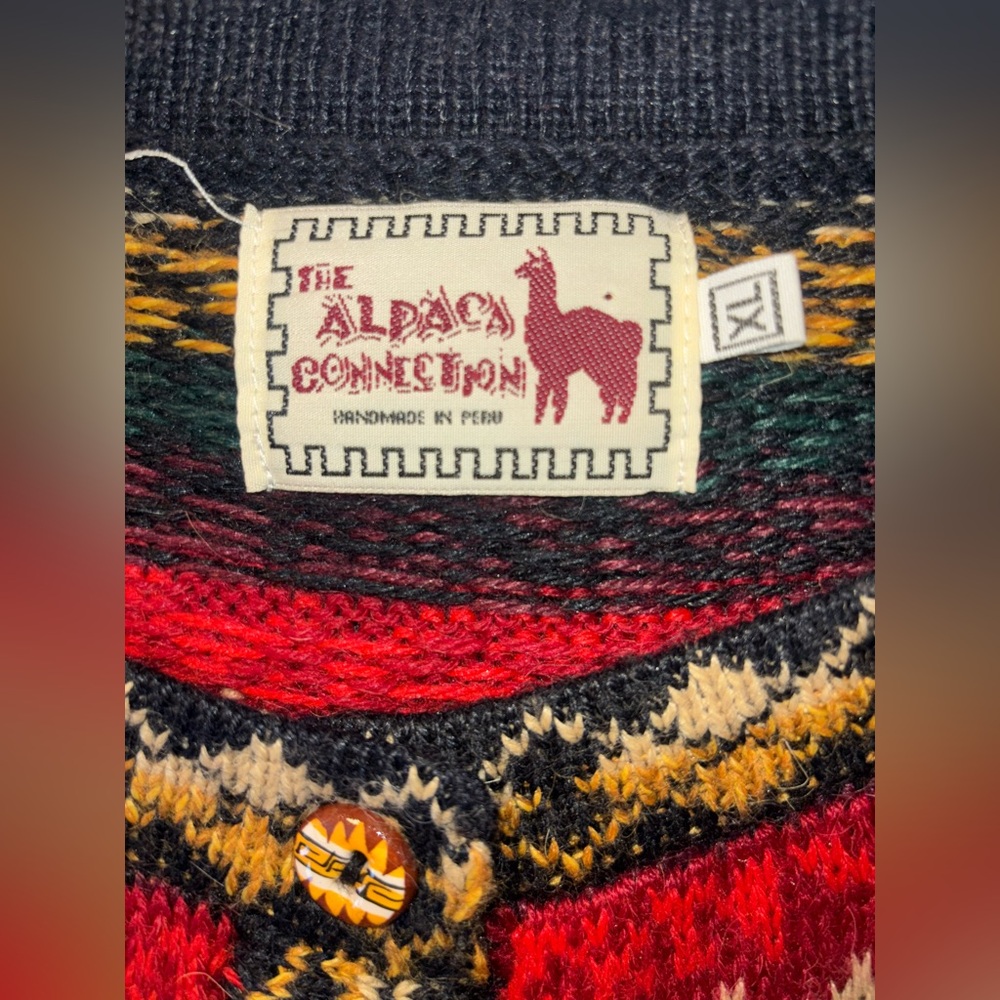 THE ALPACA CONNECTION HAND MADE PERU SWEATER/CARDIGAN MULTI COLORS XL NWOT - Picture 4 of 6